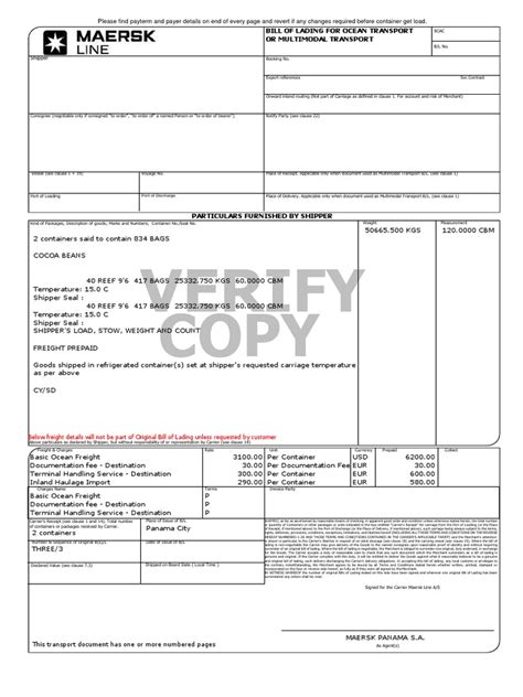 bill of lading mearsk shipping document